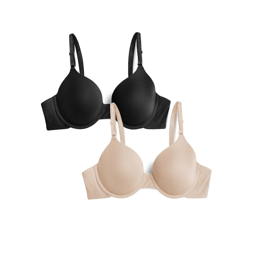 Fruit of the Loom T-Shirt Bra Womens M Black Beige New 2-Pack 360 Stretch FT938